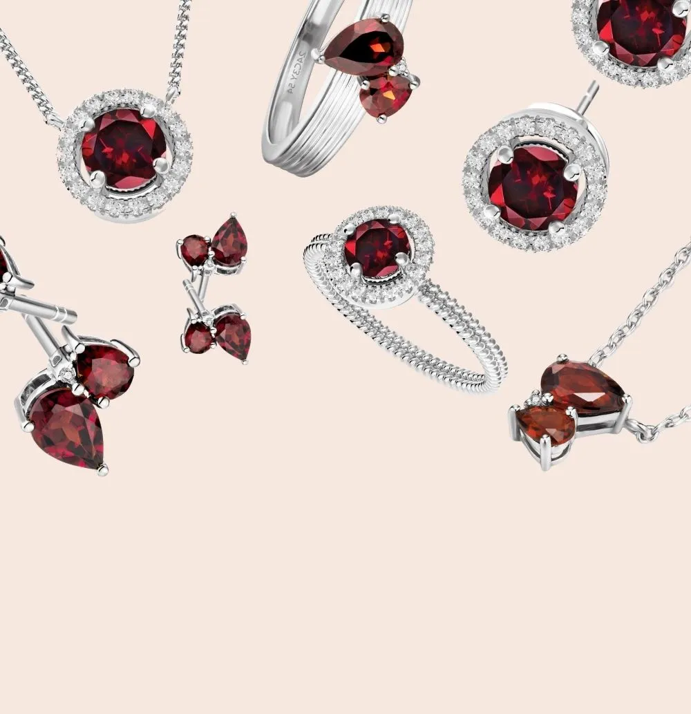 red garnet gemstone silver jewelry